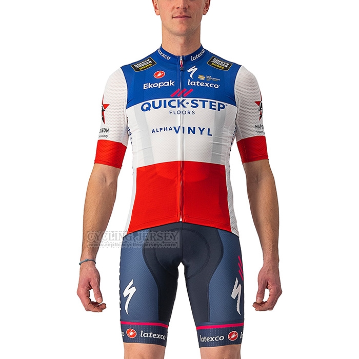 2022 Cycling Jersey Deceuninck Quick Step Blue White Red Short Sleeve and Bib Short